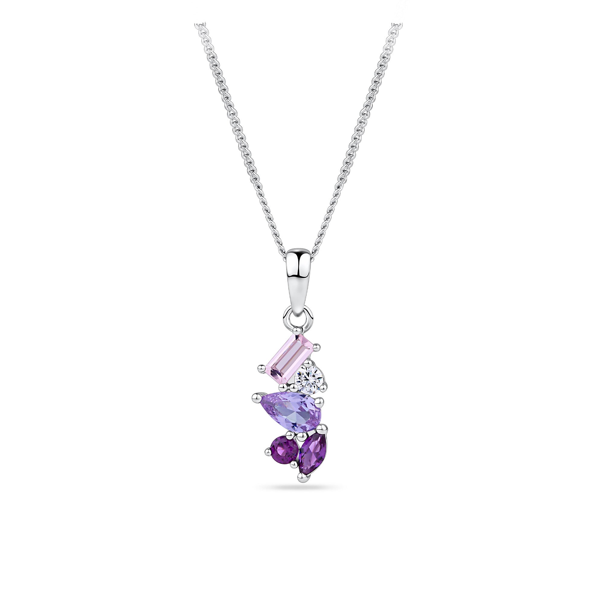 Purple & Pink Cubic Zirconia Scattered Pendant in Sterling Silver