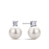Freshwater Pearl & Cubic Zirconia Stud Earrings in Sterling Silver in Red Bauble
