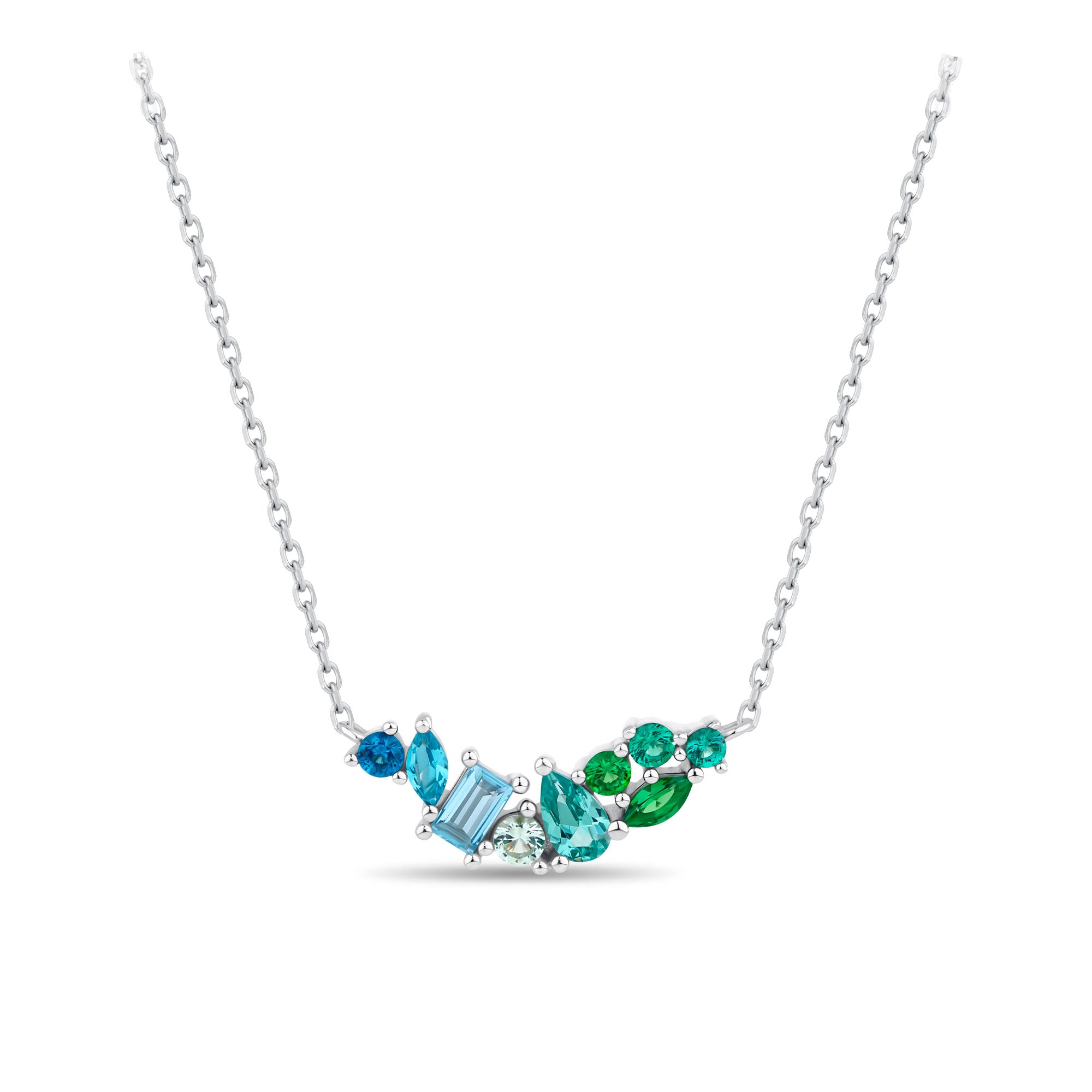 Cubic Zirconia Scattered Necklace in Sterling Silver
