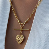 Fob Necklace with T-Bar and Filigree Heart in Sterling Silver