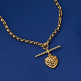 Fob Necklace with T-Bar and Filigree Heart in Sterling Silver
