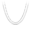 Front-on view of the Wallace Bishop Two-Layer Necklace in Sterling Silver, reference 44KA2582, measuring 500mm in length with a parrot clasp. The solid link necklace pairs a flat herringbone chain with a paperclip link chain.