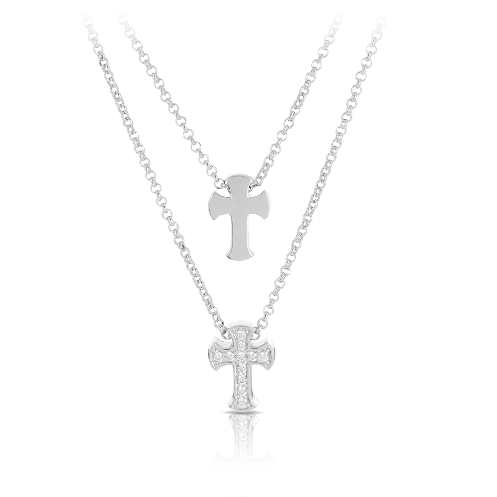 Duo Cross Layered Necklace in Sterling Silver