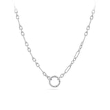 Front-on view of the Wallace Bishop Trombone Link Charm Holder Chain in Sterling Silver, reference 44TBCH01, shown with a parrot clasp. The solid sterling silver chain measures 500mm in length and 2.8mm in width, designed to hold charms and pendants.