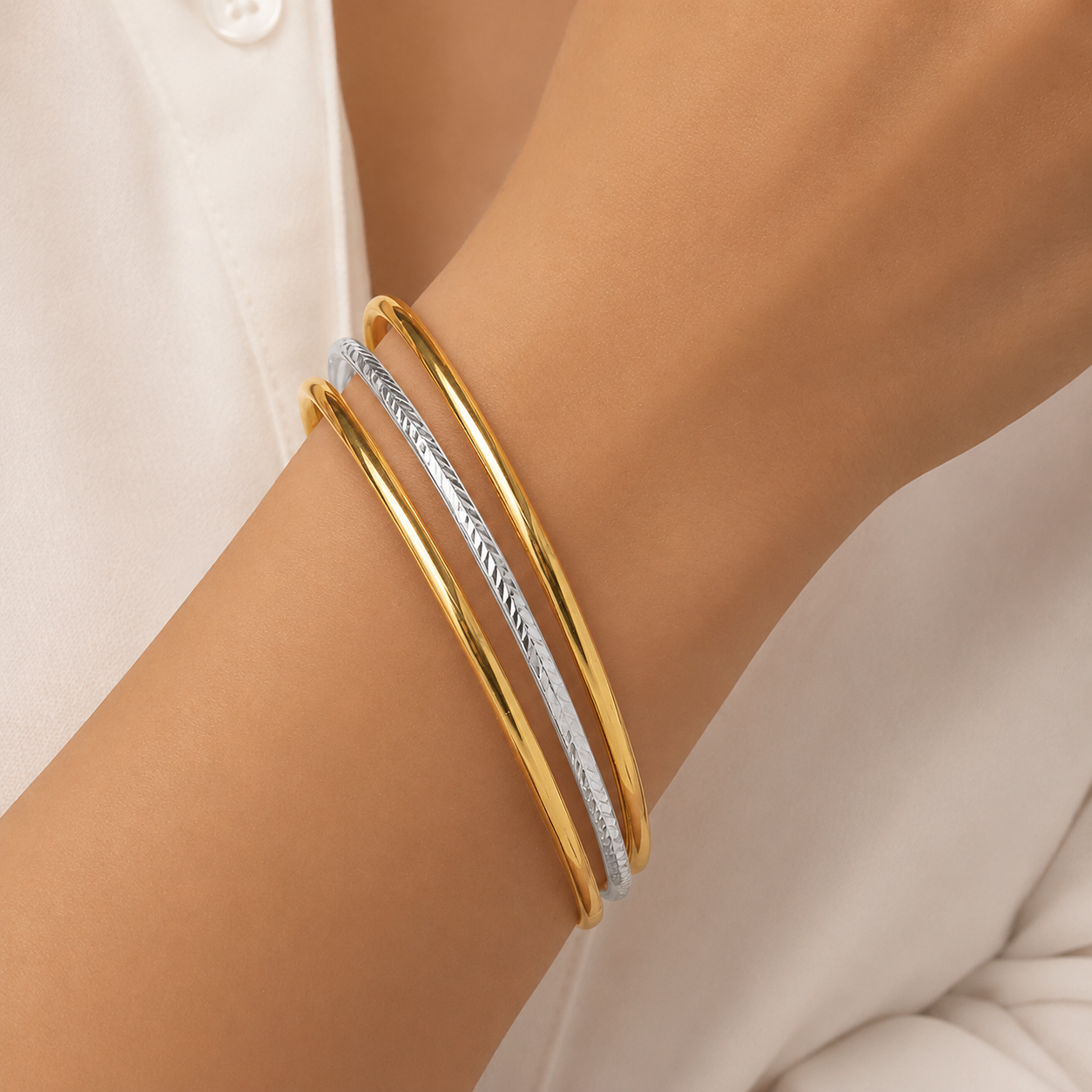 3 Set Bangle in 9ct Yellow and White Gold