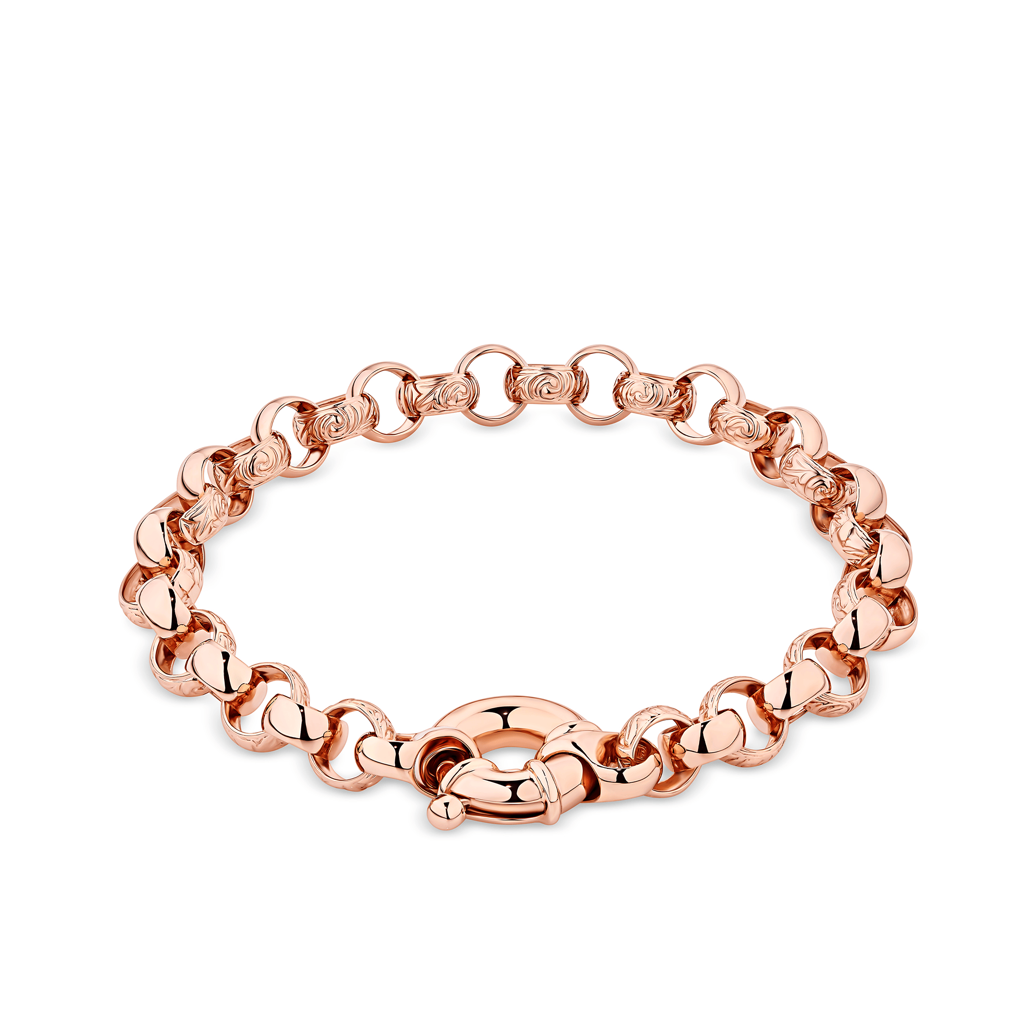 Embossed Round Solid Link Bracelet in 9ct Rose Gold
