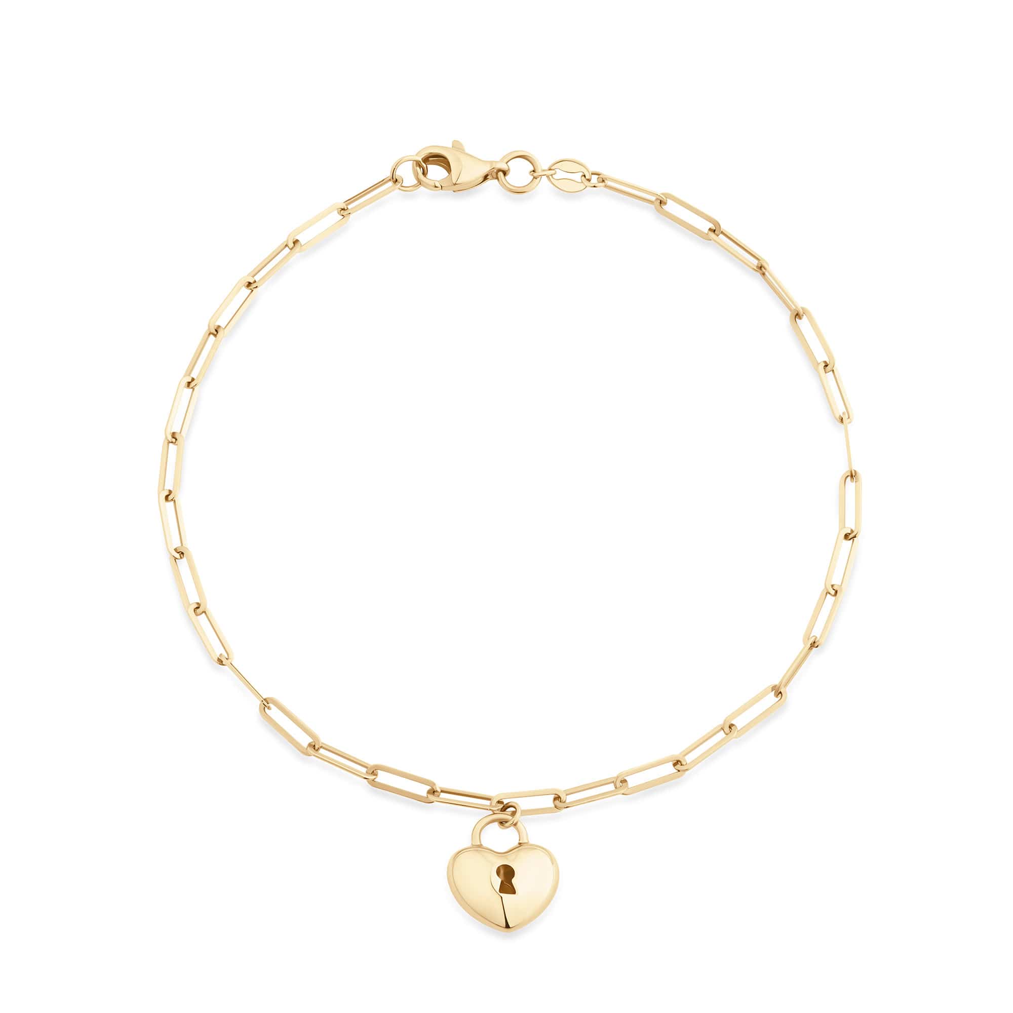 Puff Heart Paperclip Bracelet in 9ct Yellow Gold