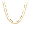 Front-on view of the Wallace Bishop Two-Layer Necklace in yellow gold reference 46KA2582, measuring 500mm in length with a parrot clasp. The solid link necklace pairs a flat herringbone chain with a paperclip link chain.