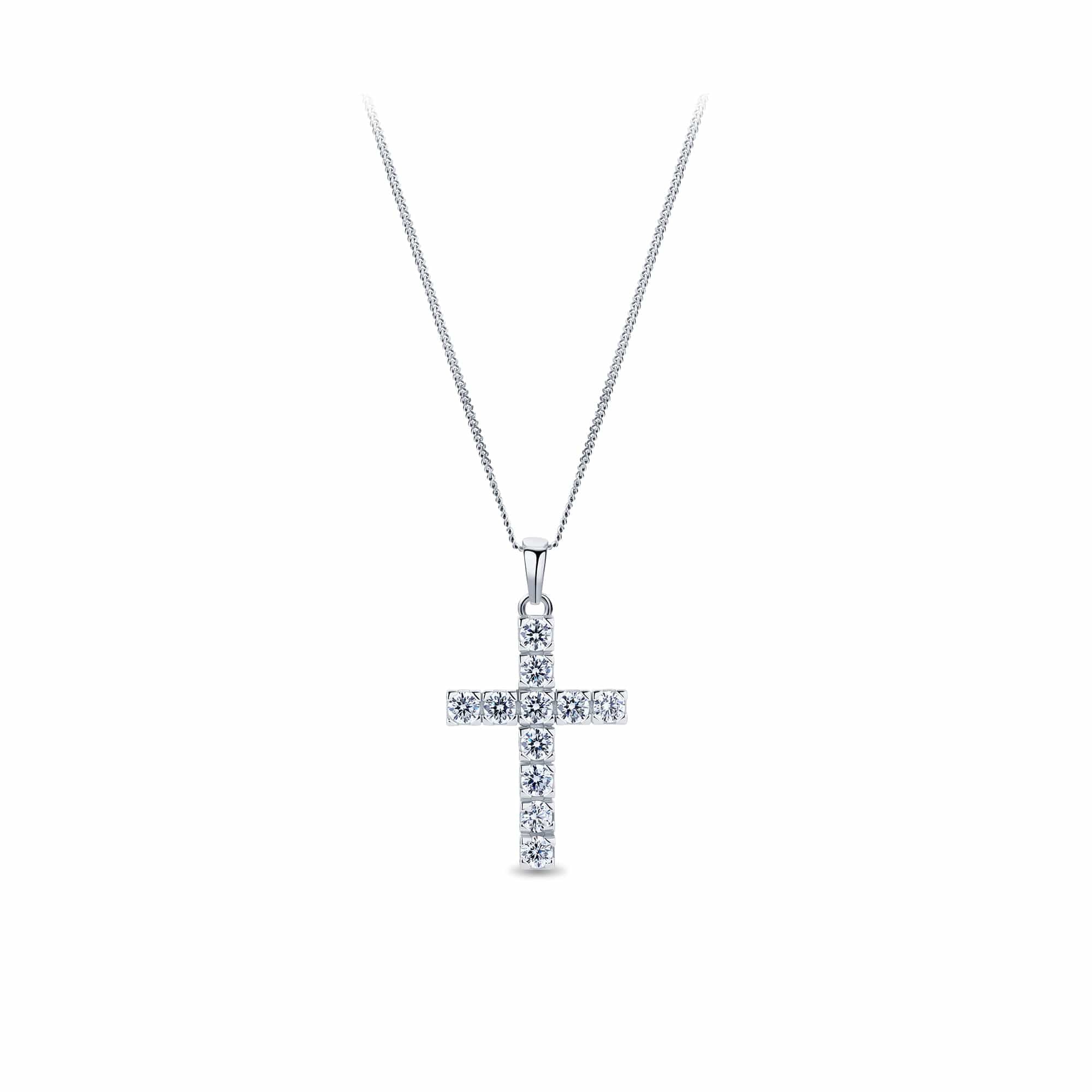 Cubic Zirconia Cross Pendant in Sterling Silver Rhodium Plate