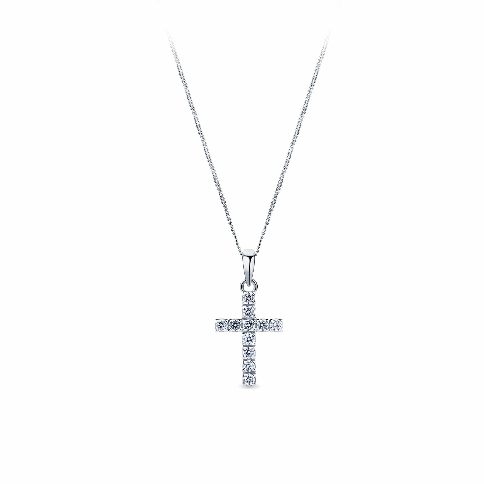 Cubic Zirconia Cross Pendant in Sterling Silver Rhodium Plate