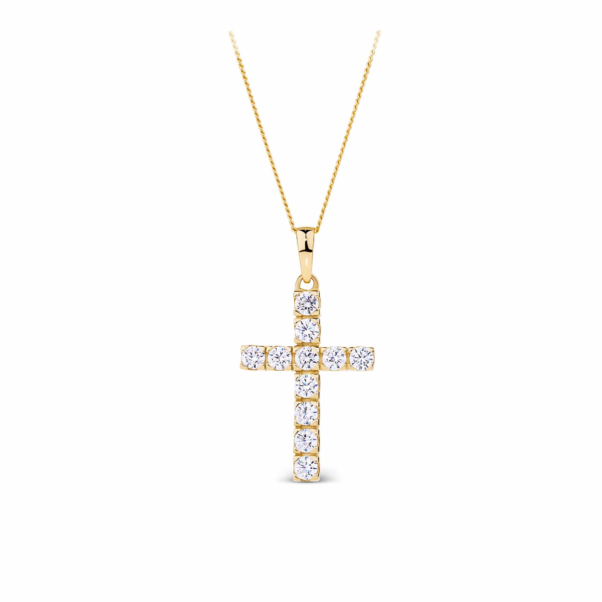 Cubic Zirconia Cross Pendant in 9ct Yellow Gold