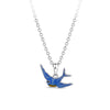 Front-on view of the Wallace Bishop Bluebird of Happiness Pendant in Sterling Silver, reference 49BB07NK, measuring 17.50mm on a 400mm chain. The pendant features a blue enamel bluebird, part of Wallace Bishop’s heritage-inspired pieces.
