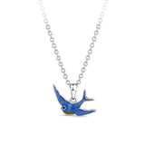Front-on view of the Wallace Bishop Bluebird of Happiness Pendant in Sterling Silver, reference 49BB07NK, measuring 17.50mm on a 400mm chain. The pendant features a blue enamel bluebird, part of Wallace Bishop’s heritage-inspired pieces.