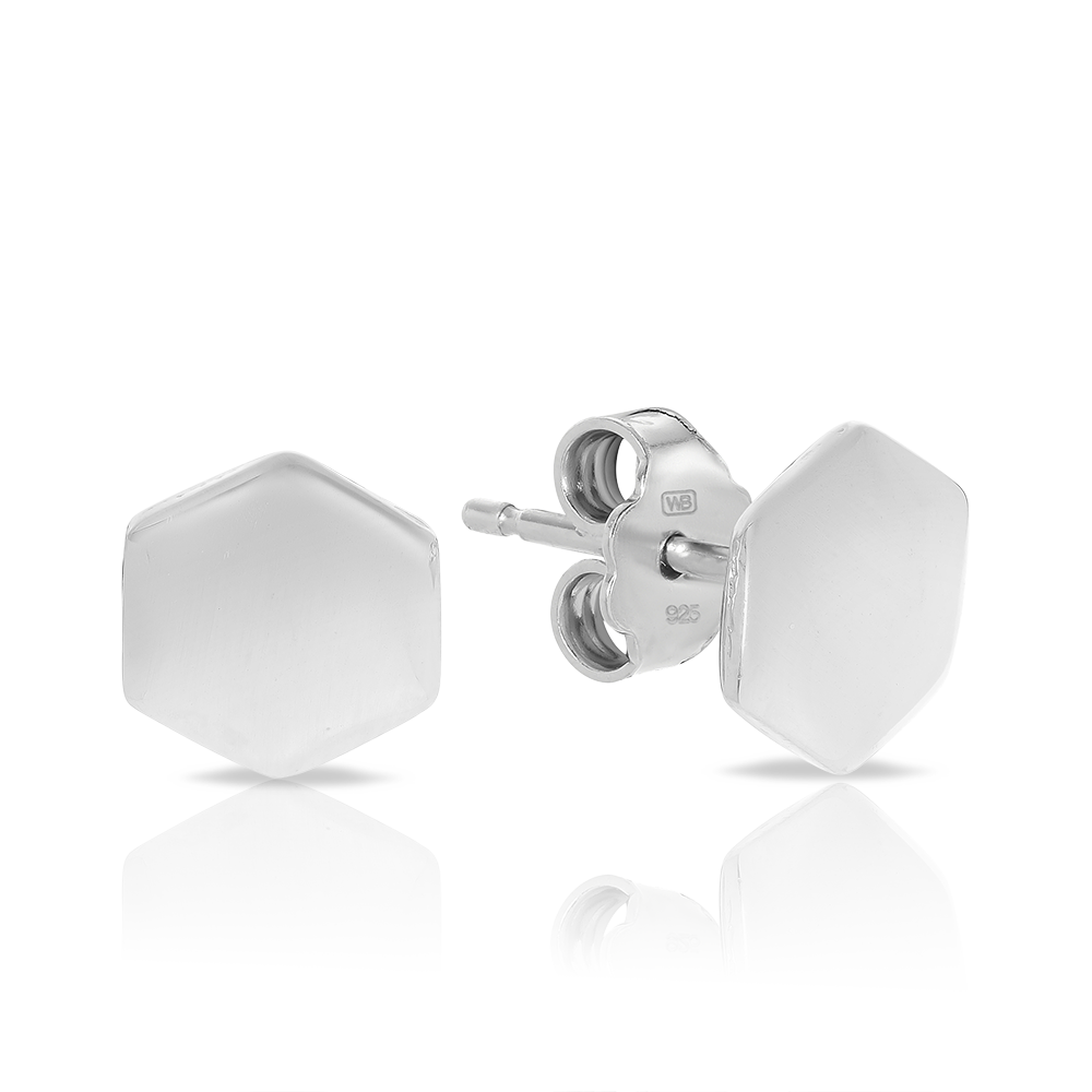 Hexagon Stud Earrings in Sterling Silver