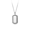 Front-on view of the Wallace Bishop Dog Tag Gents Pendant in Sterling Silver, reference 49NRP003, measuring 47.20mm in length on a 650mm chain. The men’s dog tag pendant features a polished face with a rope detail around the edge.