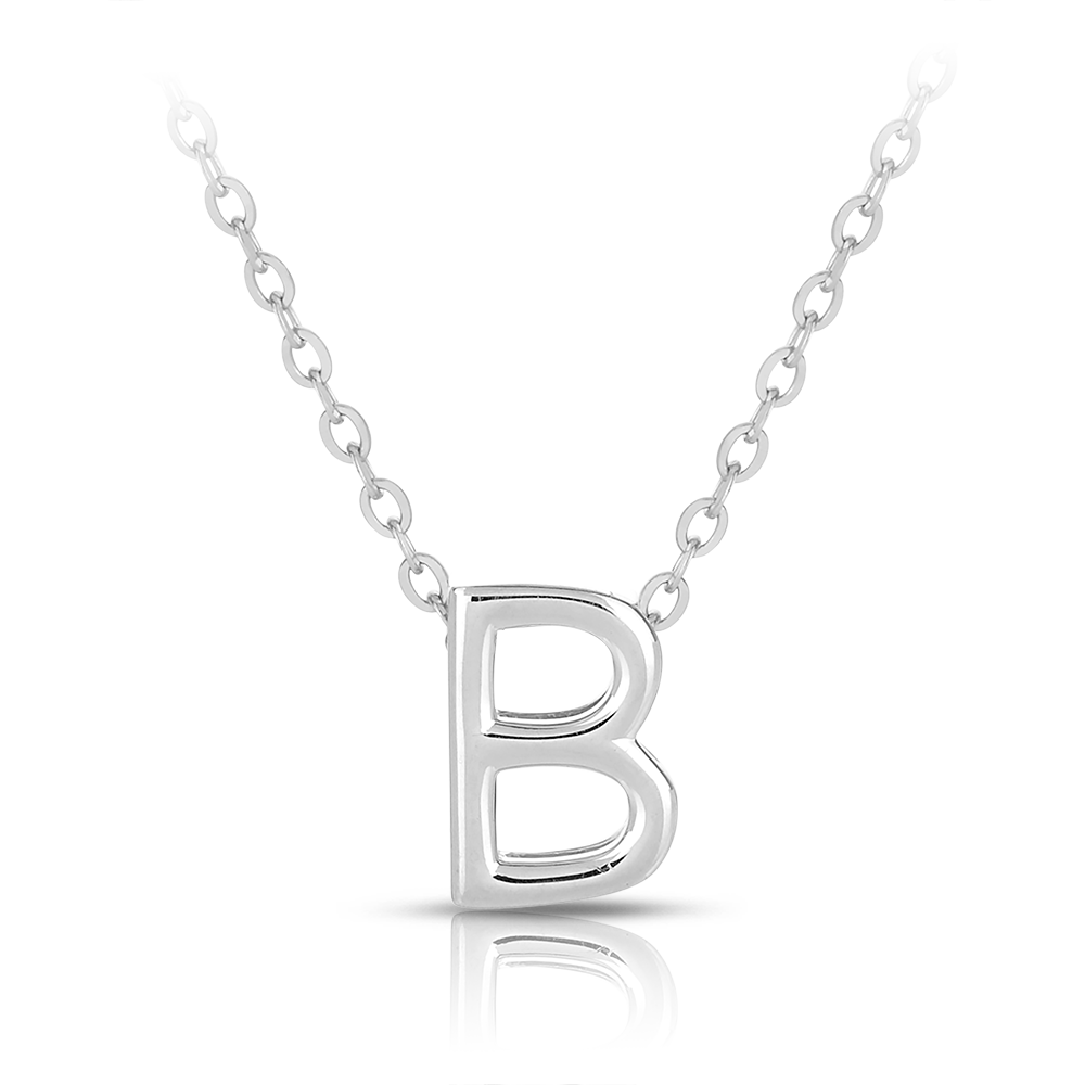 B' Initial Slider Necklace in Sterling Silver,
