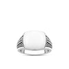 Front-on view of the Wallace Bishop Gents Signet Ring in Sterling Silver, reference 49RRP002V. The men’s signet ring features a polished cushion-shaped face with rope detailing on the shoulders.