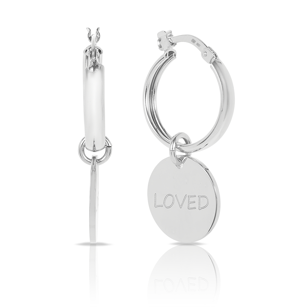 Sterling Silver "Loved" Hoops