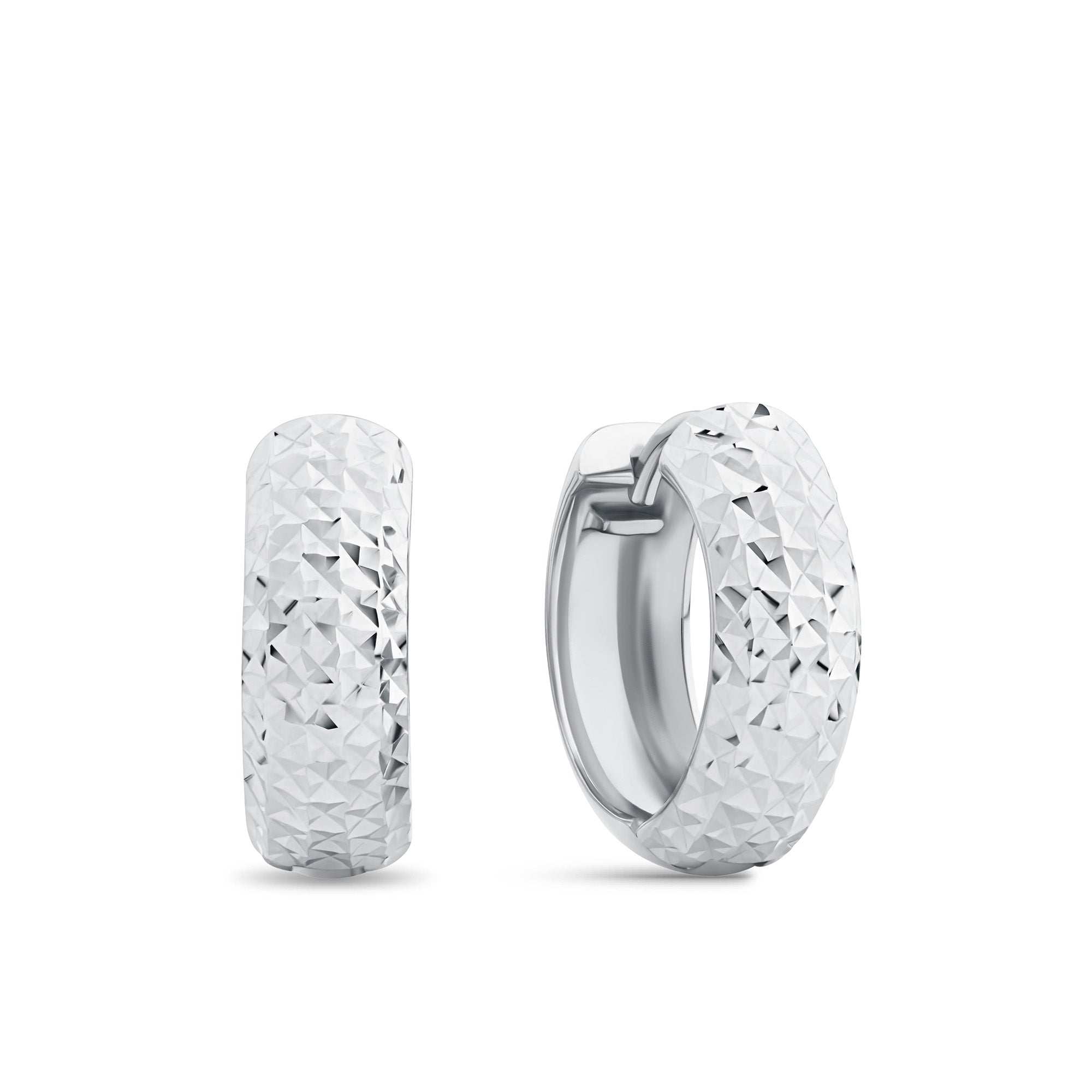 Diamond Cut Huggie Earrings in Sterling Silver