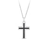 Front-on view of the Wallace Bishop Princess-Cut Black Spinel Cross Gents Pendant in Sterling Silver, reference 4UNKCBSSS1, measuring 25.20mm in length on a 650mm chain. The men’s cross pendant features princess-cut black spinel in a black rhodium finish.