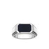 Front-on view of the Wallace Bishop Elongated Onyx Gents Signet Ring in Sterling Silver, reference 4URG1BASSV. The men’s signet ring features a 15mm by 10mm octagonal black onyx with rope detailing on the shoulders and a polished finish.