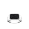 Front-on view of the Wallace Bishop Black Spinel Pavé Gents Signet Ring in Sterling Silver, reference 4URG2BSSSV. The polished men’s signet ring features a rectangular face set with round-cut black spinel in a pavé setting.