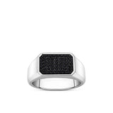 Front-on view of the Wallace Bishop Black Spinel Pavé Gents Signet Ring in Sterling Silver, reference 4URG2BSSSV. The polished men’s signet ring features a rectangular face set with round-cut black spinel in a pavé setting.