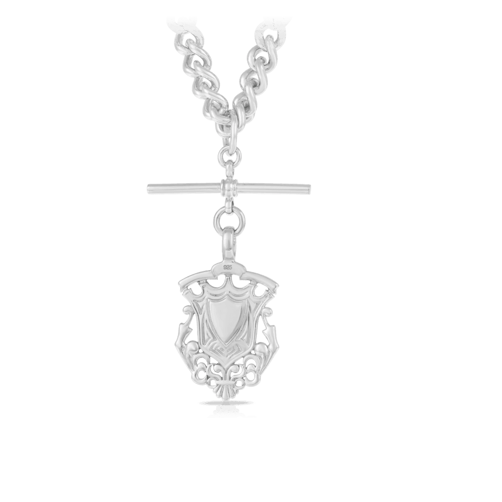 50cm Shield Fob Curb Link Necklet in Sterling Silver - Wallace Bishop