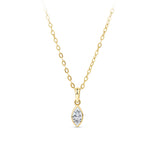 Front-on view of the Wallace Bishop Marquise Cubic Zirconia Bezel Pendant in 9ct Yellow Gold, reference 68MQNK01, hanging from a fine chain with a parrot clasp. The pendant features a bezel-set marquise cut white cubic zirconia for an elongated, minimal look.