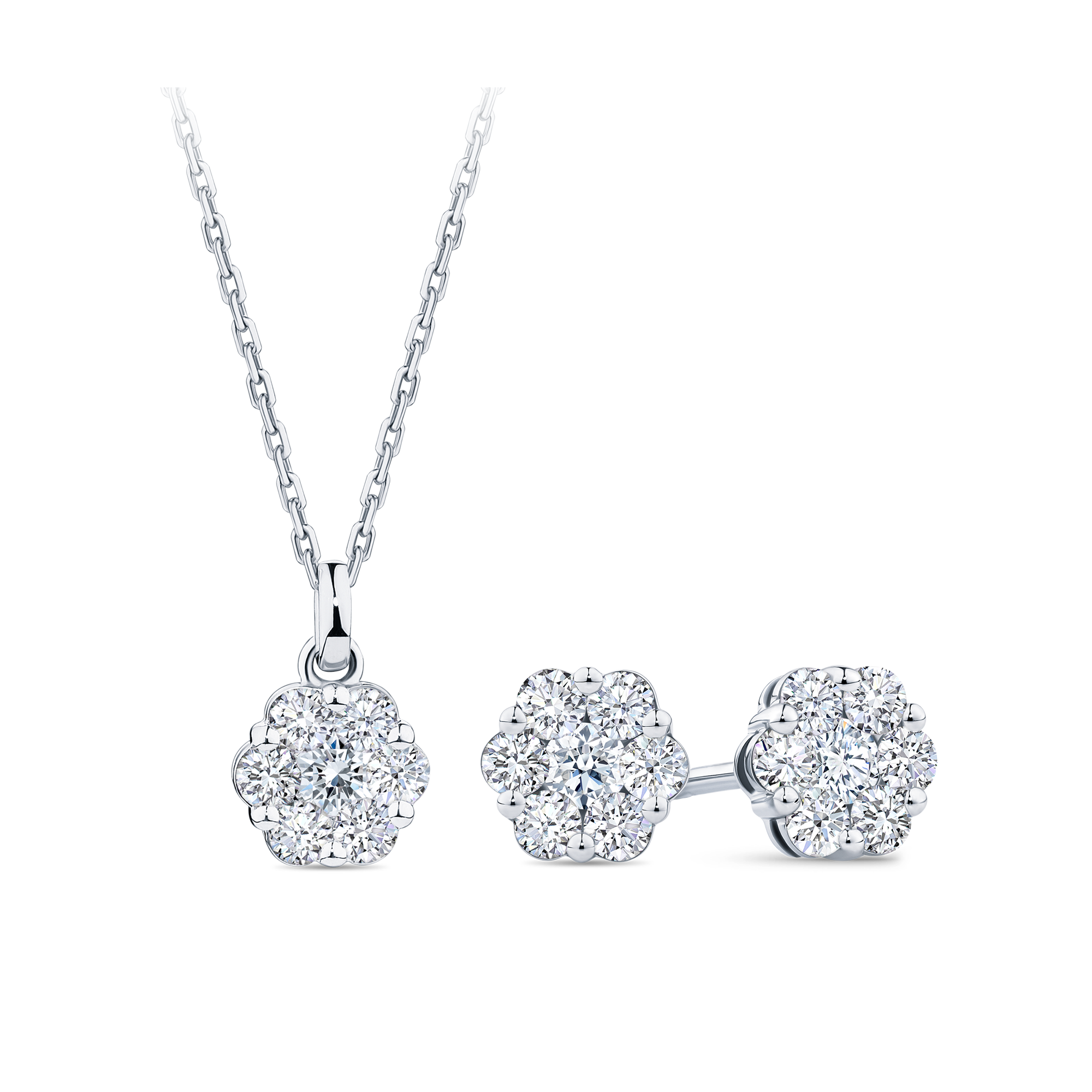 0.77ct TW Cluster Lab-Grown Diamond Pendant and Earrings Set in 9ct White Gold