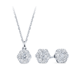0.77ct TW Cluster Lab-Grown Diamond Pendant and Earrings Set in 9ct White Gold