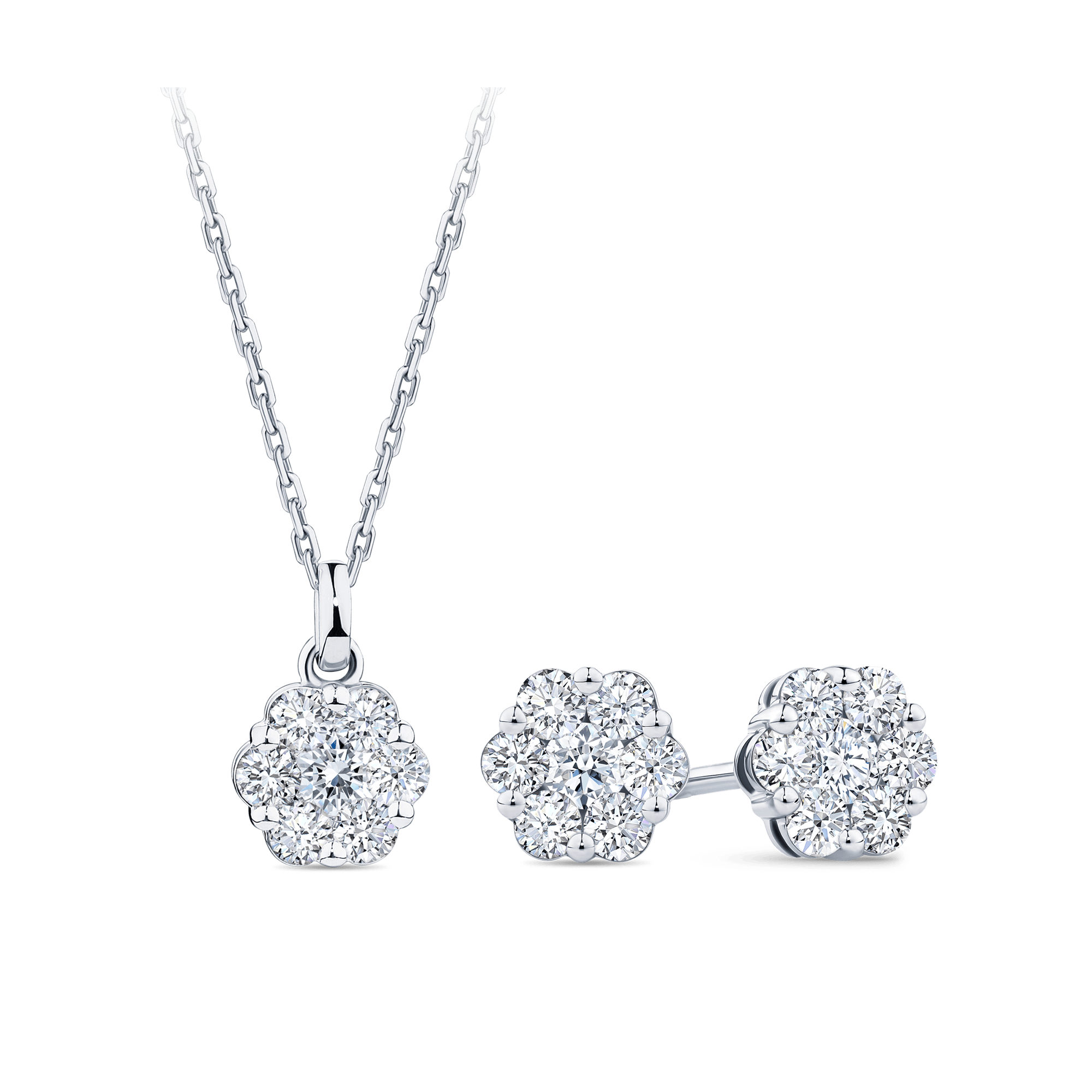 0.77ct TW Cluster Lab-Grown Diamond Pendant and Earrings Set in 9ct White Gold