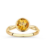Round Citrine Twist Bezel Set Ring in 9ct Yellow Gold