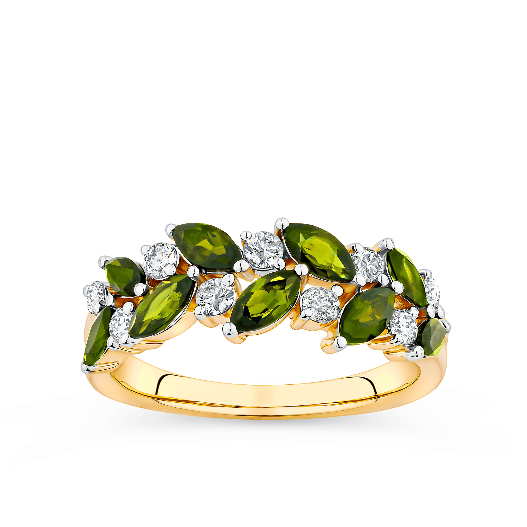 Green Tourmaline & 0.30ct TW Diamond Ring in 9ct Yellow Gold