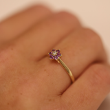 Amethyst & Diamond Flower Ring in 9ct Yellow Gold