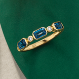 London Blue Topaz & Diamond Bezel Set Alternating Ring in 9ct Yellow Gold