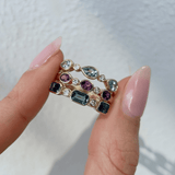 Aquamarine & Diamond Bezel Set Alternating Ring in 9ct Yellow Gold