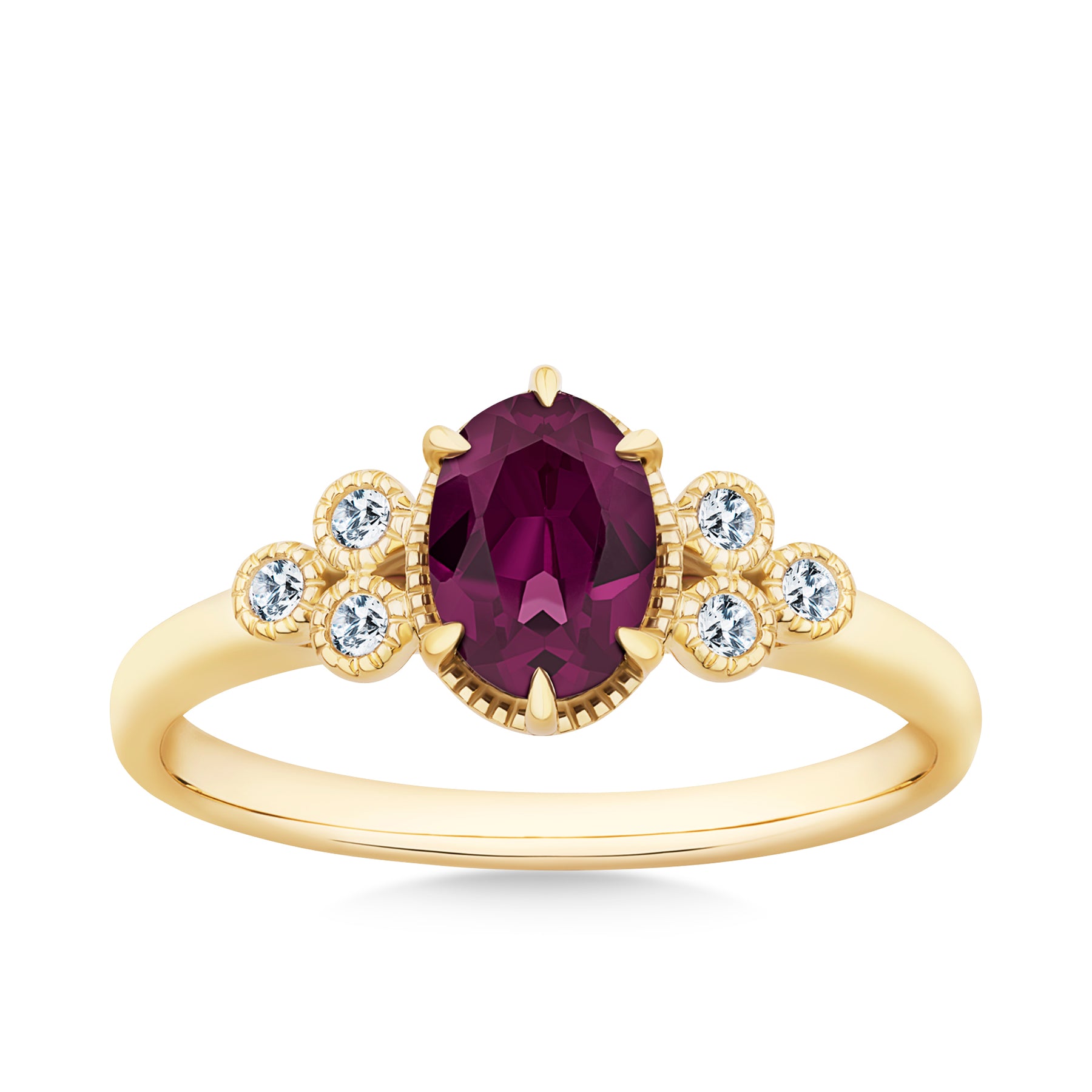Rhodolite Garnet & 1.10ct TW Diamond Ring in 9ct Yellow Gold