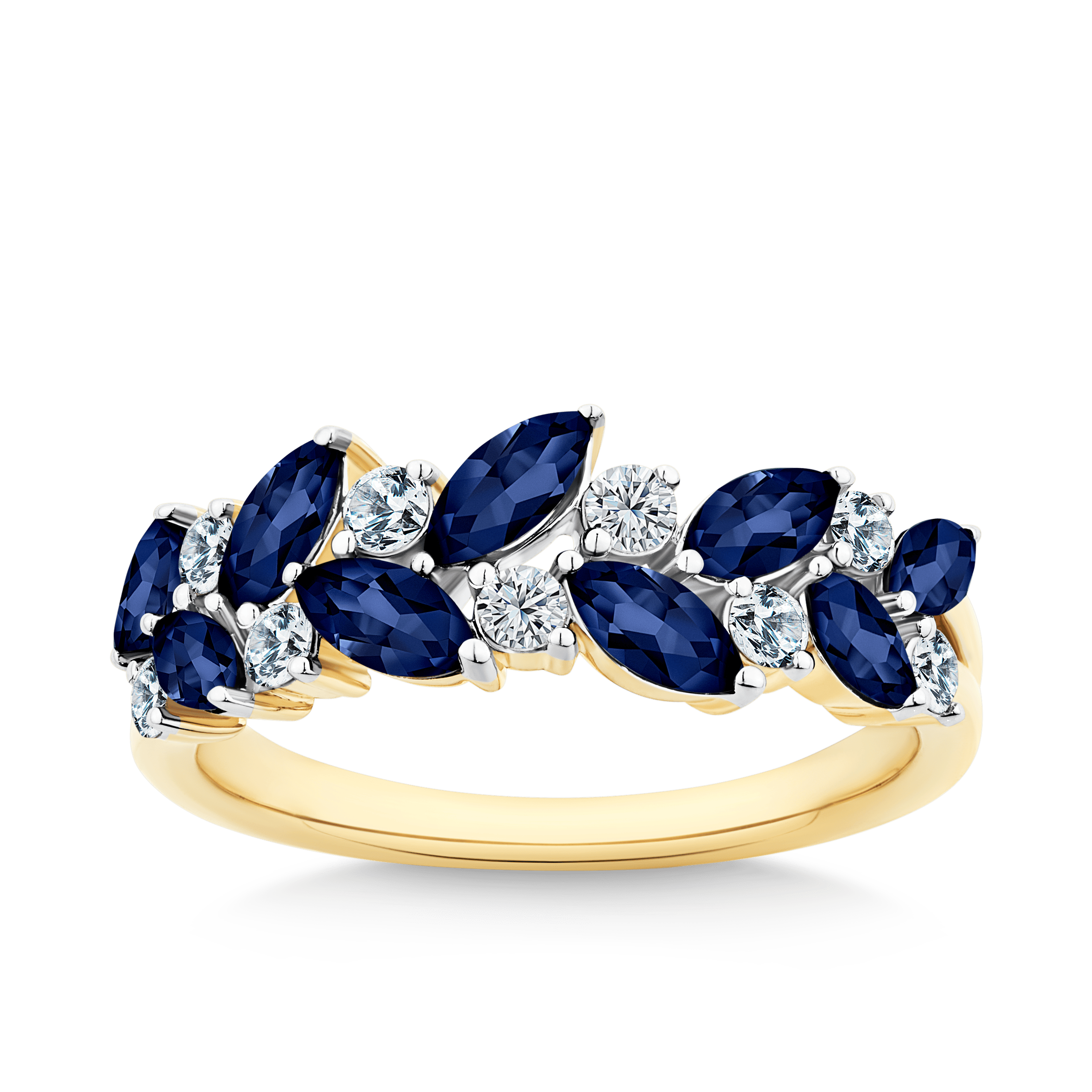 Sapphire & Diamond Cluster Ring in 9ct Yellow Gold