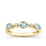 Aquamarine & Diamond Bezel Set Alternating Ring in 9ct Yellow Gold