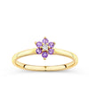 Amethyst & Diamond Flower Ring in 9ct Yellow Gold