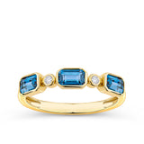 London Blue Topaz & Diamond Bezel Set Alternating Ring in 9ct Yellow Gold