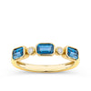 London Blue Topaz & Diamond Bezel Set Alternating Ring in 9ct Yellow Gold