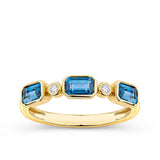 London Blue Topaz & Diamond Bezel Set Alternating Ring in 9ct Yellow Gold