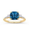 London Blue Topaz & Diamond Checkerboard Ring in 9ct Yellow Gold