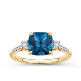 London Blue Topaz & Diamond Checkerboard Ring in 9ct Yellow Gold