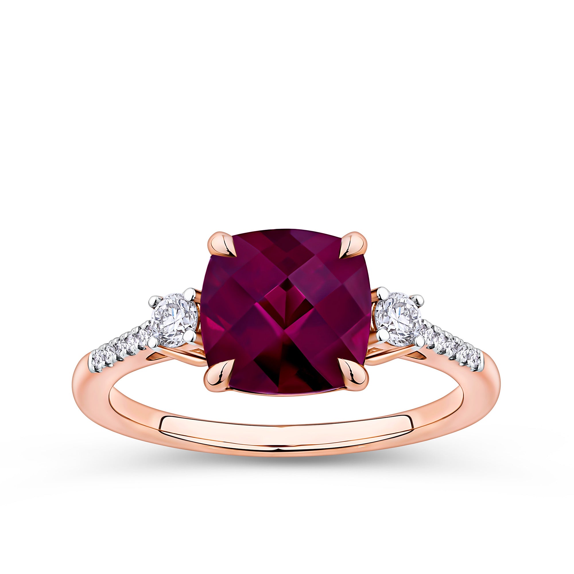 Rhodolite Garnet & Diamond Checkerboard Ring in 9ct Rose Gold