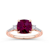 Rhodolite Garnet & Diamond Checkerboard Ring in 9ct Rose Gold