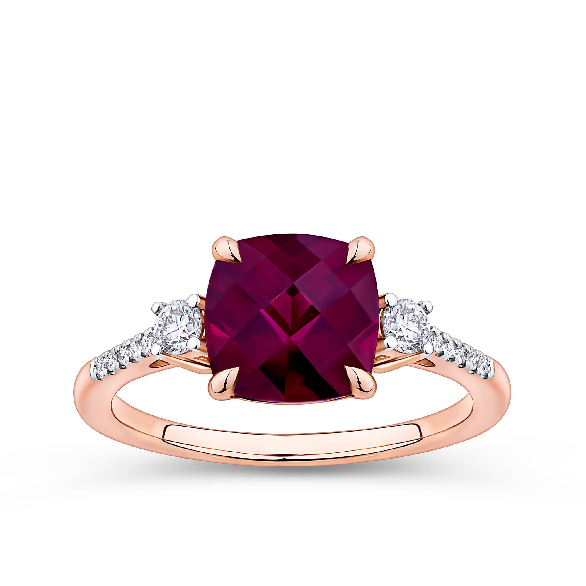 Rhodolite Garnet & Diamond Checkerboard Ring in 9ct Rose Gold