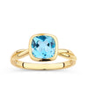 Cushion Cut Swiss Blue Topaz Twist Bezel Set Ring in 9ct Yellow Gold